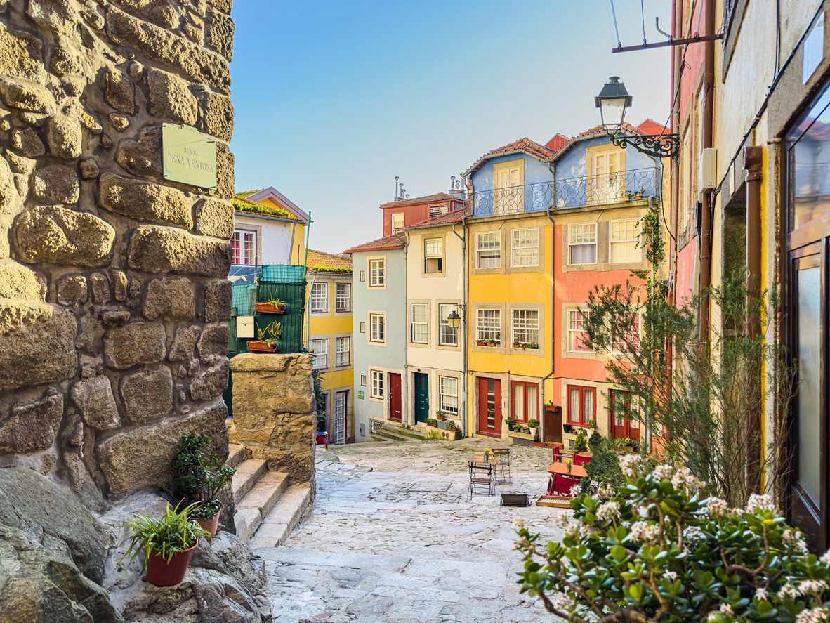 Largo da Pena Ventosa in Porto, Portugal. Quiet square in old city centre